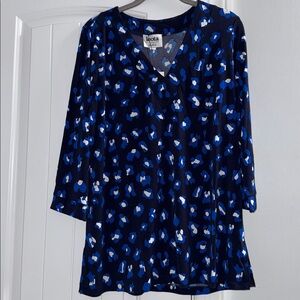 Leota Blue and Black Abstract Print Blouse
